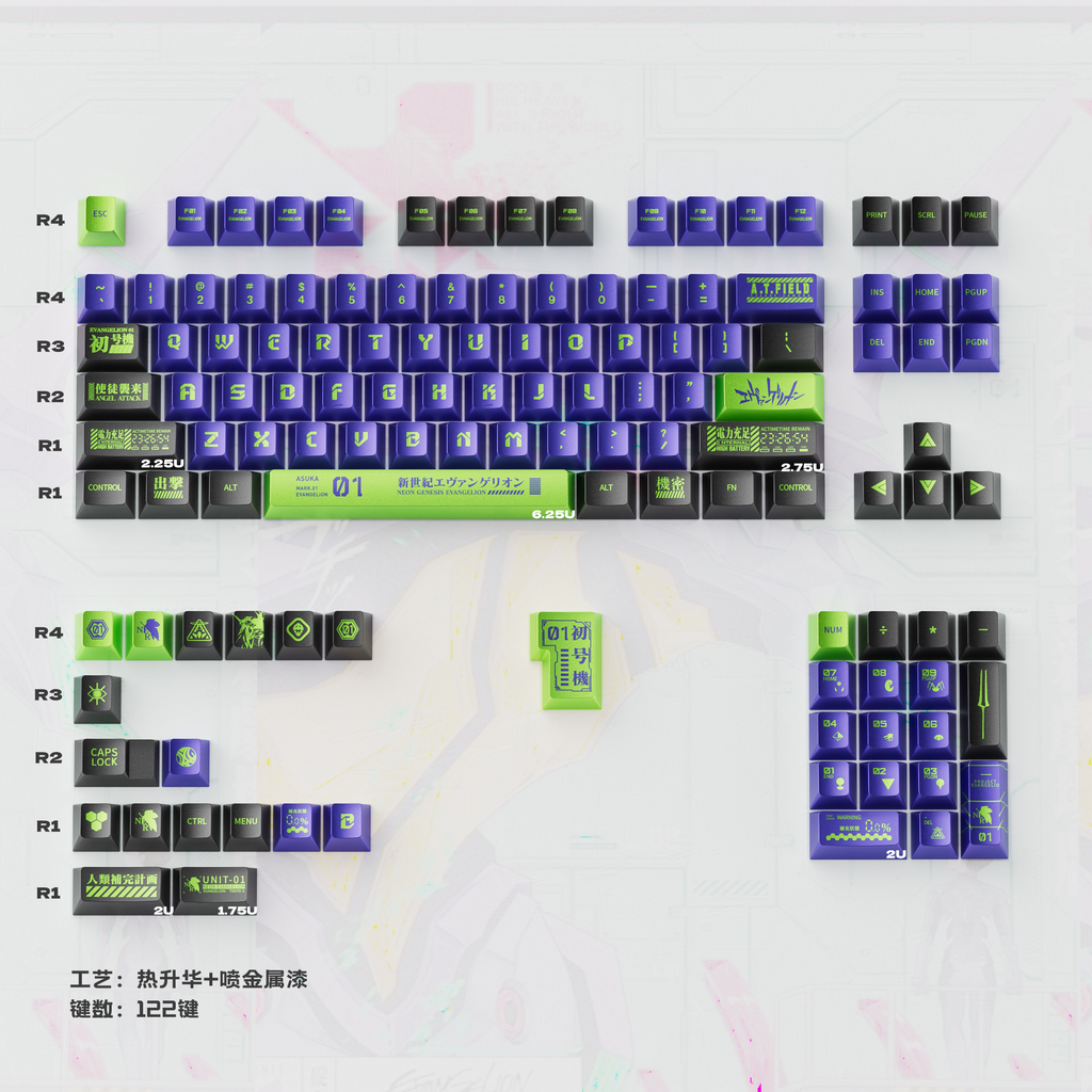 EVA UNIT-01 Cherry Metallic PBT Keycap Set – 122 Keys