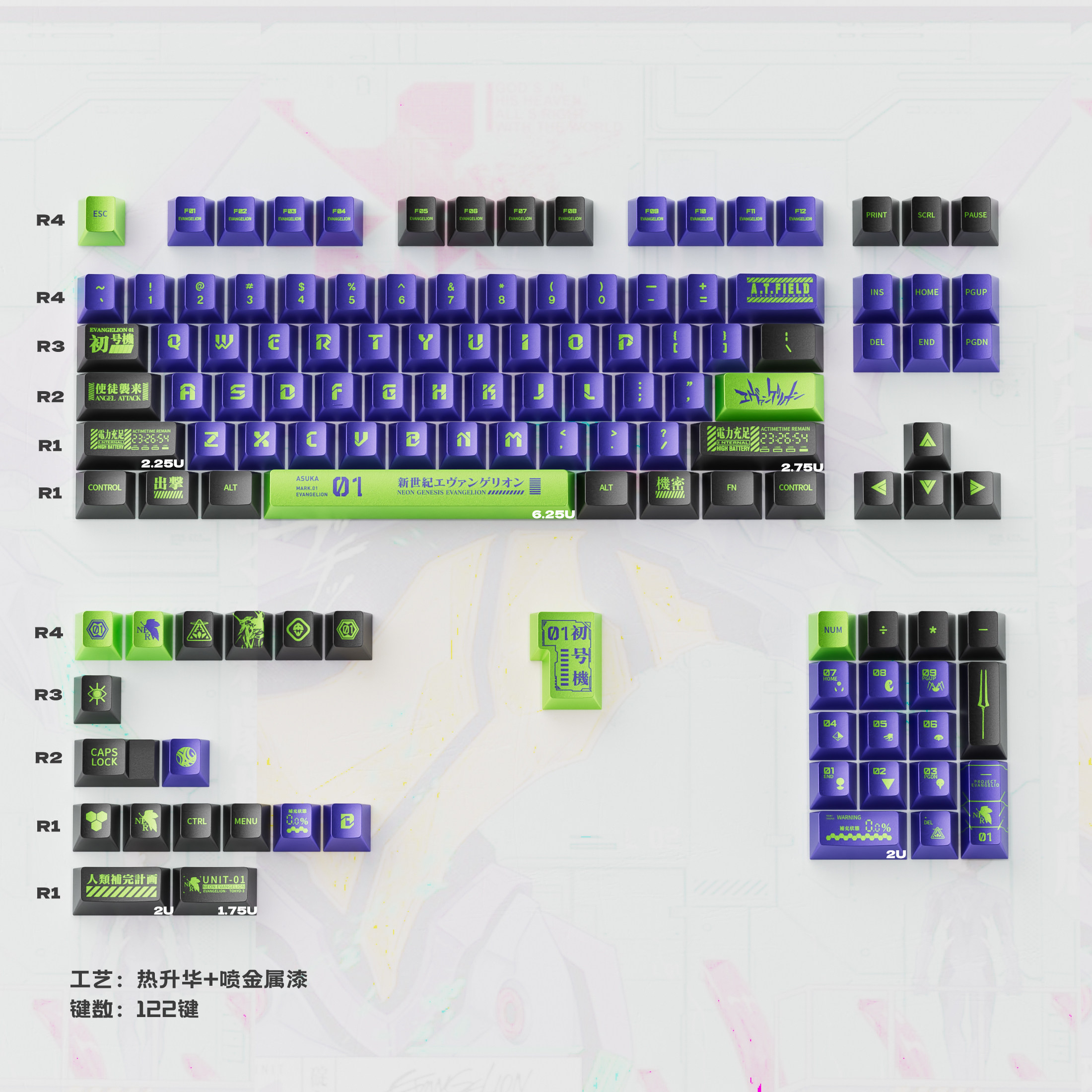 EVA UNIT-01 Cherry Metallic PBT Keycap Set – 122 Keys