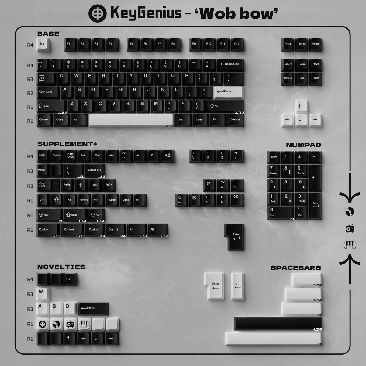 WOB Minimalist Double-Shot PBT Keycap Set — 180 Keys, Cherry Profile