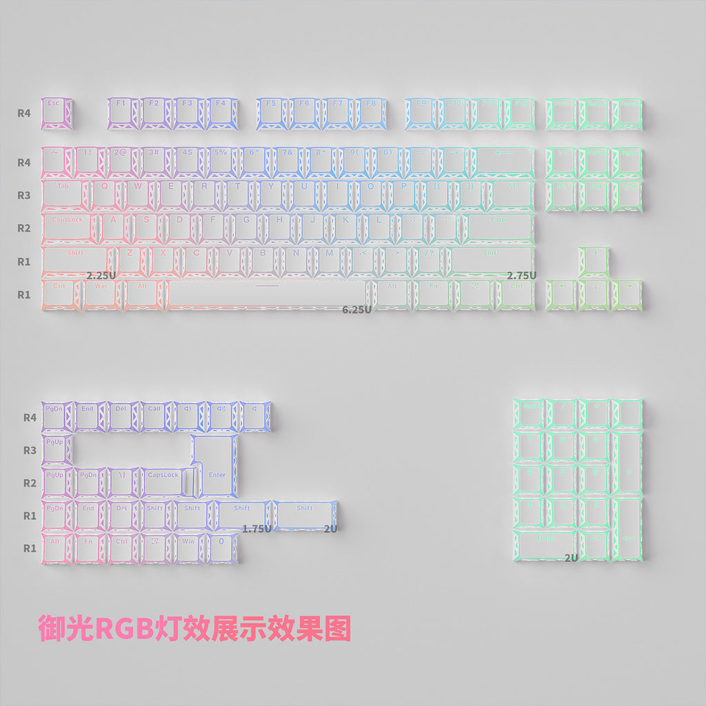 XVX PRISM Refraction PBT Keycaps for Mechanical Keyboard – Cherry Profile, Side-Printed Shine-Through RGB