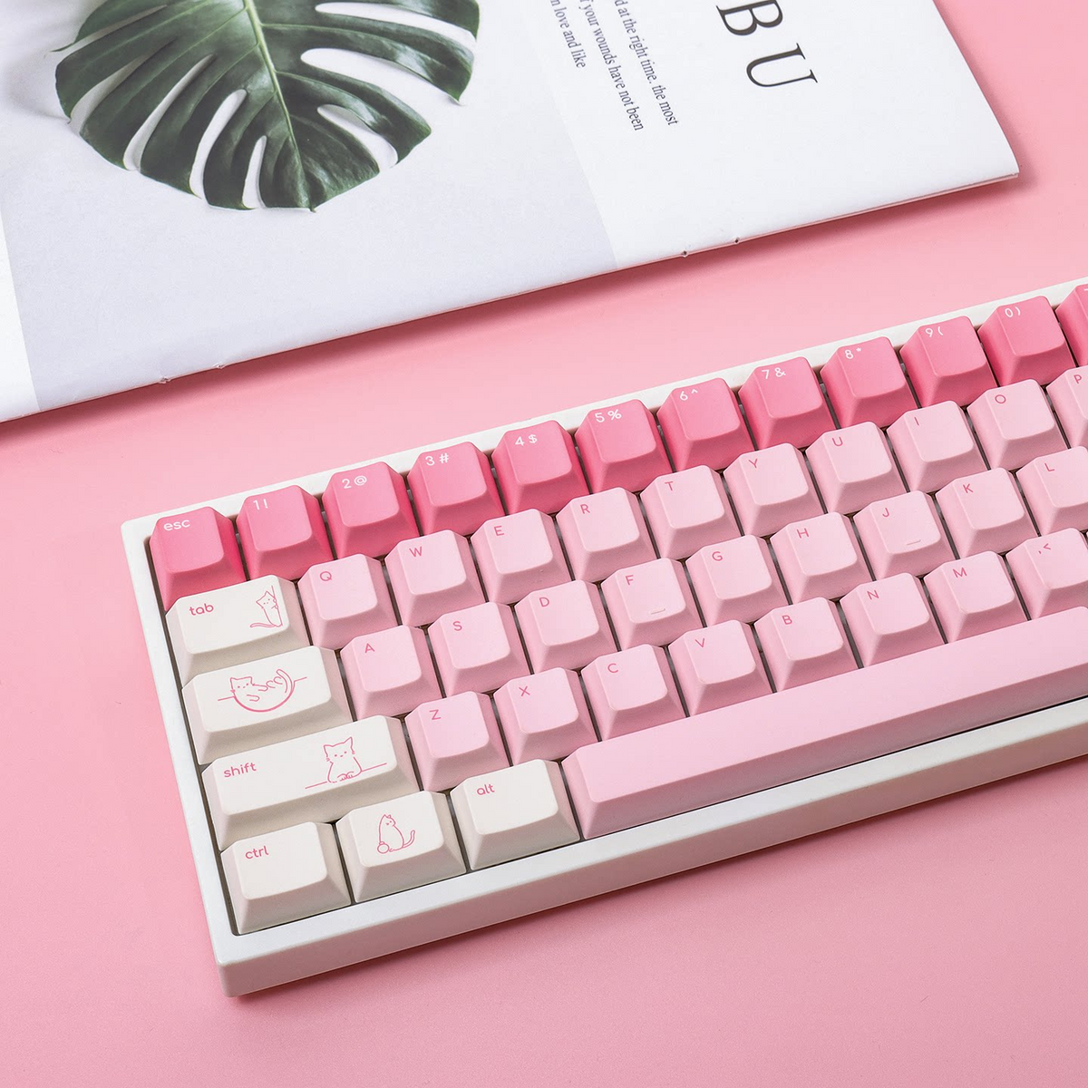 Pink Cat PBT Keycap Set — 137-Key Cherry Profile, Five-Sided Dye-Sub