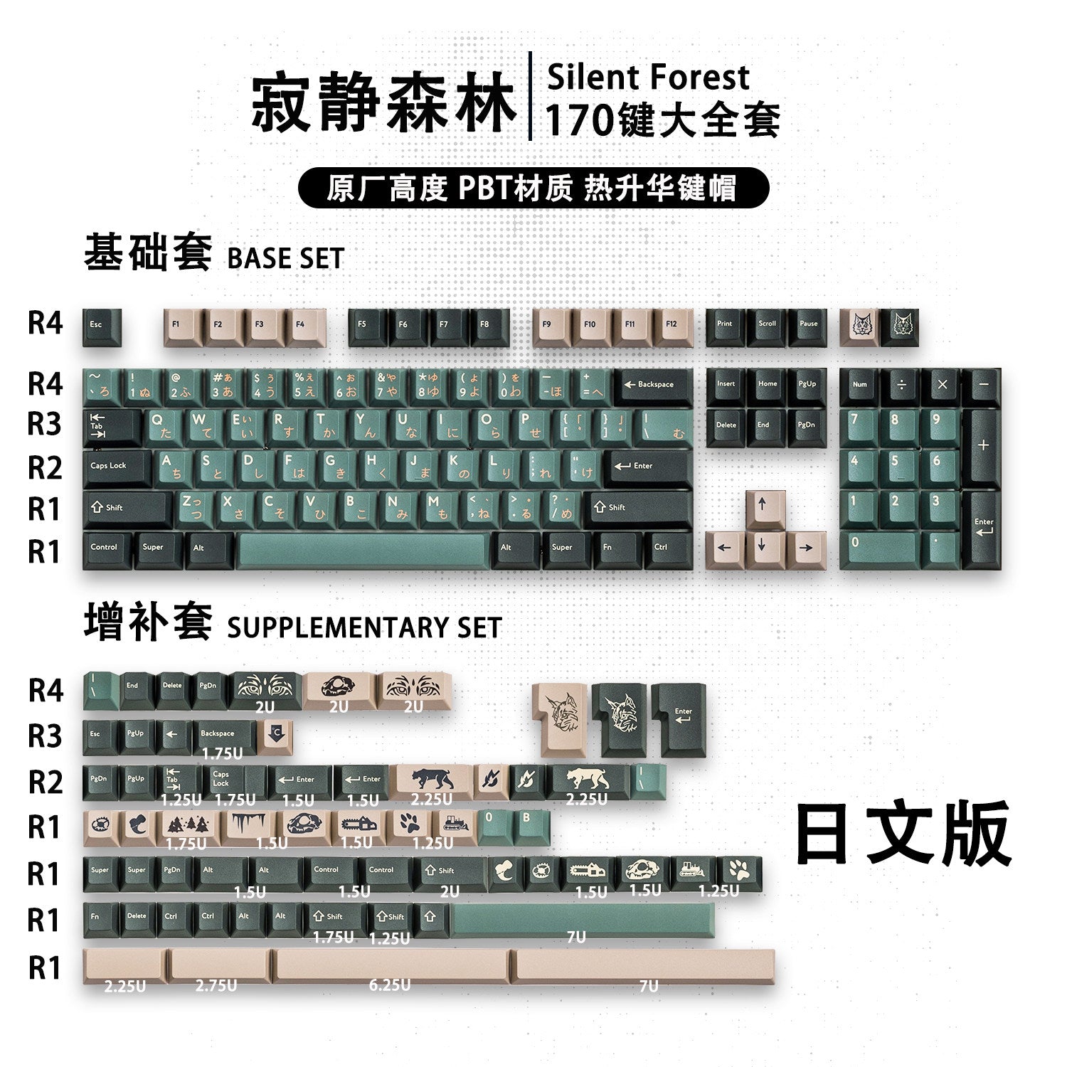 DMK Silent Forest Keycaps — 170-Key Cherry Profile PBT Set