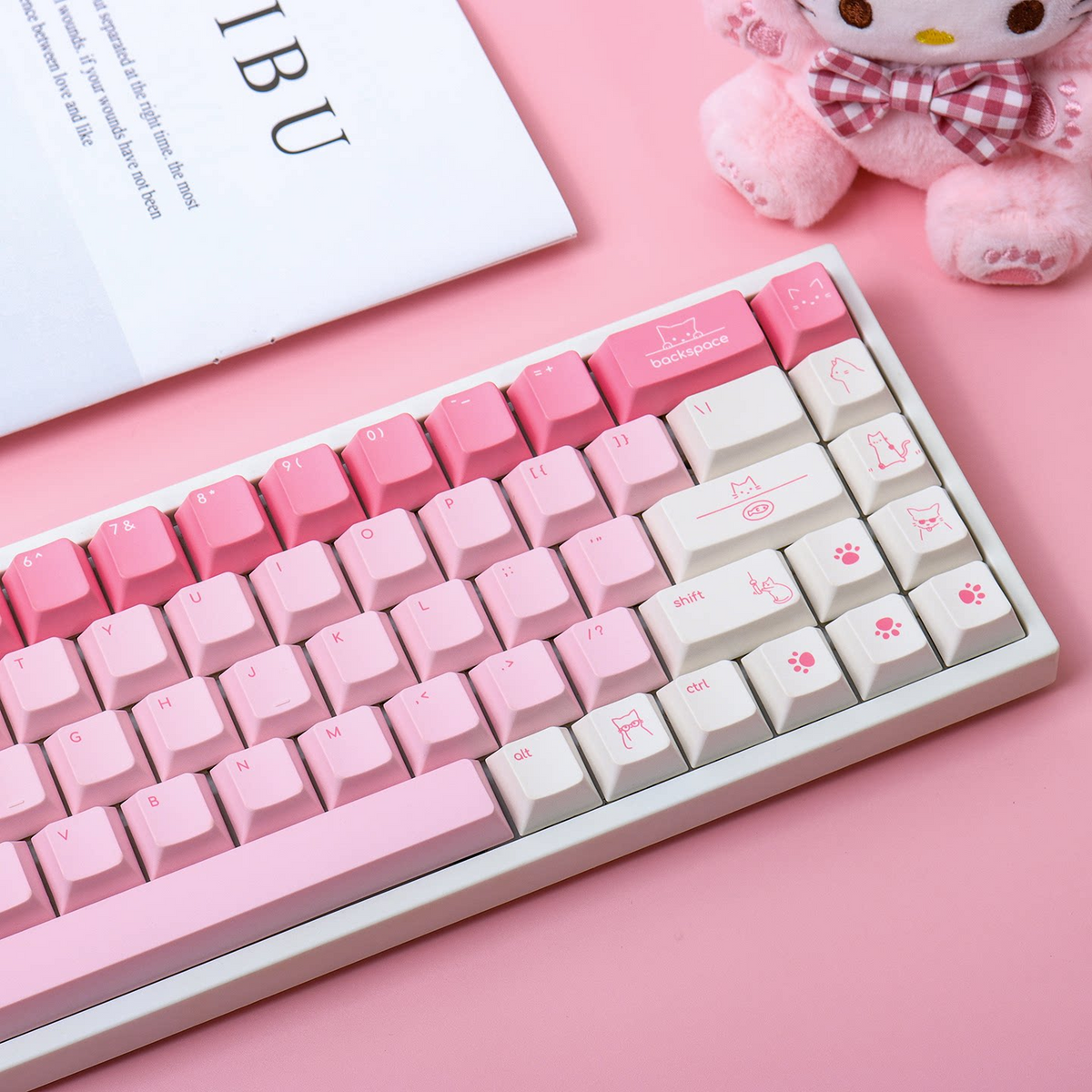Pink Kitten PBT Keycap Set — 137-Key Cherry Profile, Five-Sided Dye-Sub
