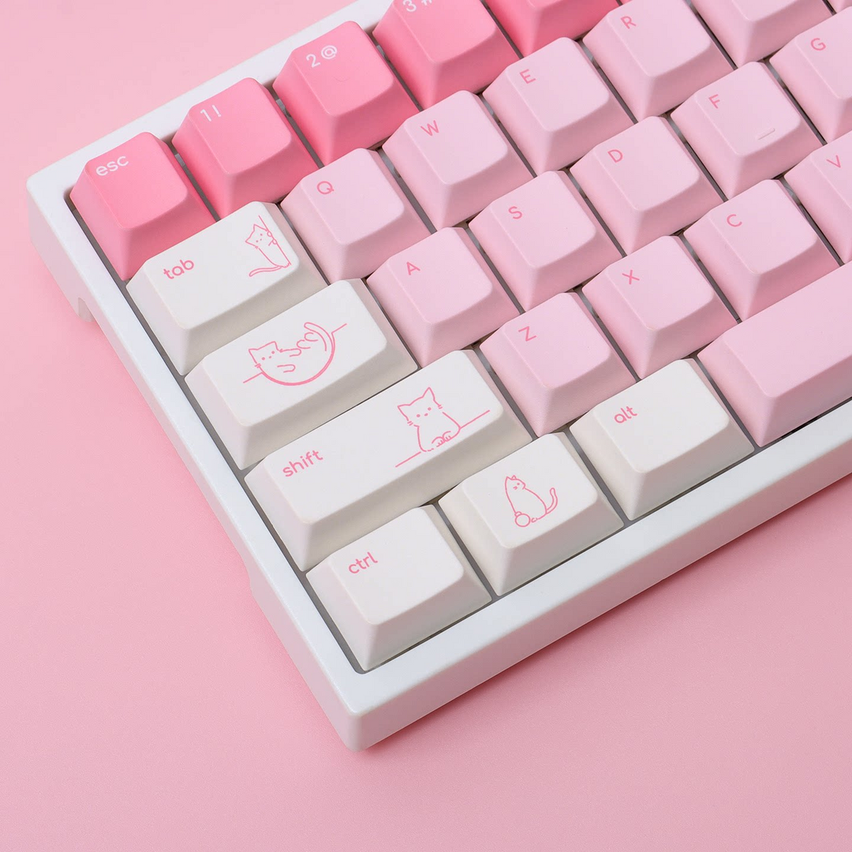Pink Cat PBT Keycap Set — 137-Key Cherry Profile, Five-Sided Dye-Sub