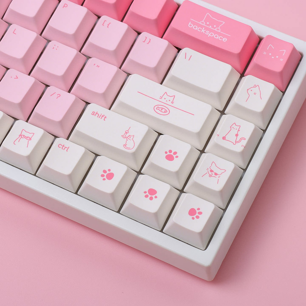 Pink Kitten PBT Keycap Set — 137-Key Cherry Profile, Five-Sided Dye-Sub