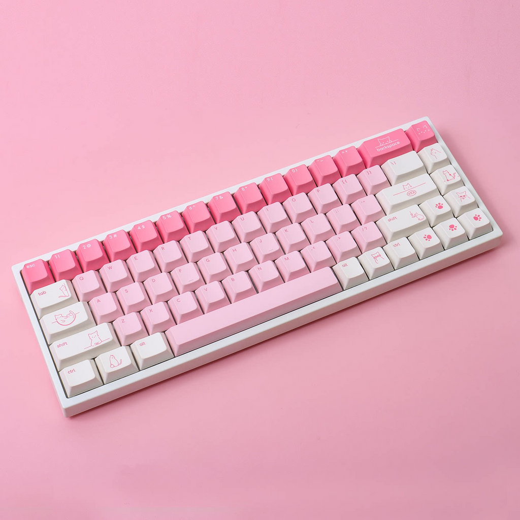 Pink Cat PBT Keycap Set — 137-Key Cherry Profile, Five-Sided Dye-Sub