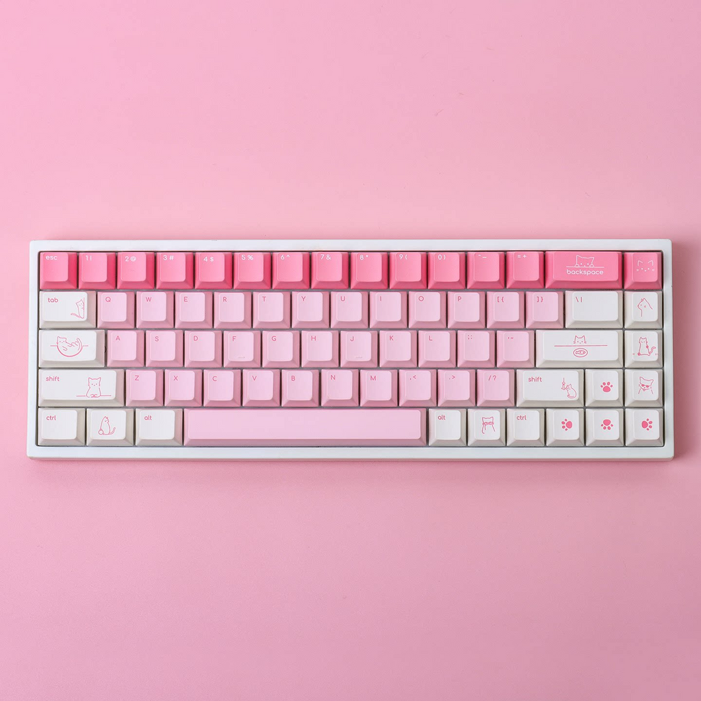 Pink Cat PBT Keycap Set — 137-Key Cherry Profile, Five-Sided Dye-Sub