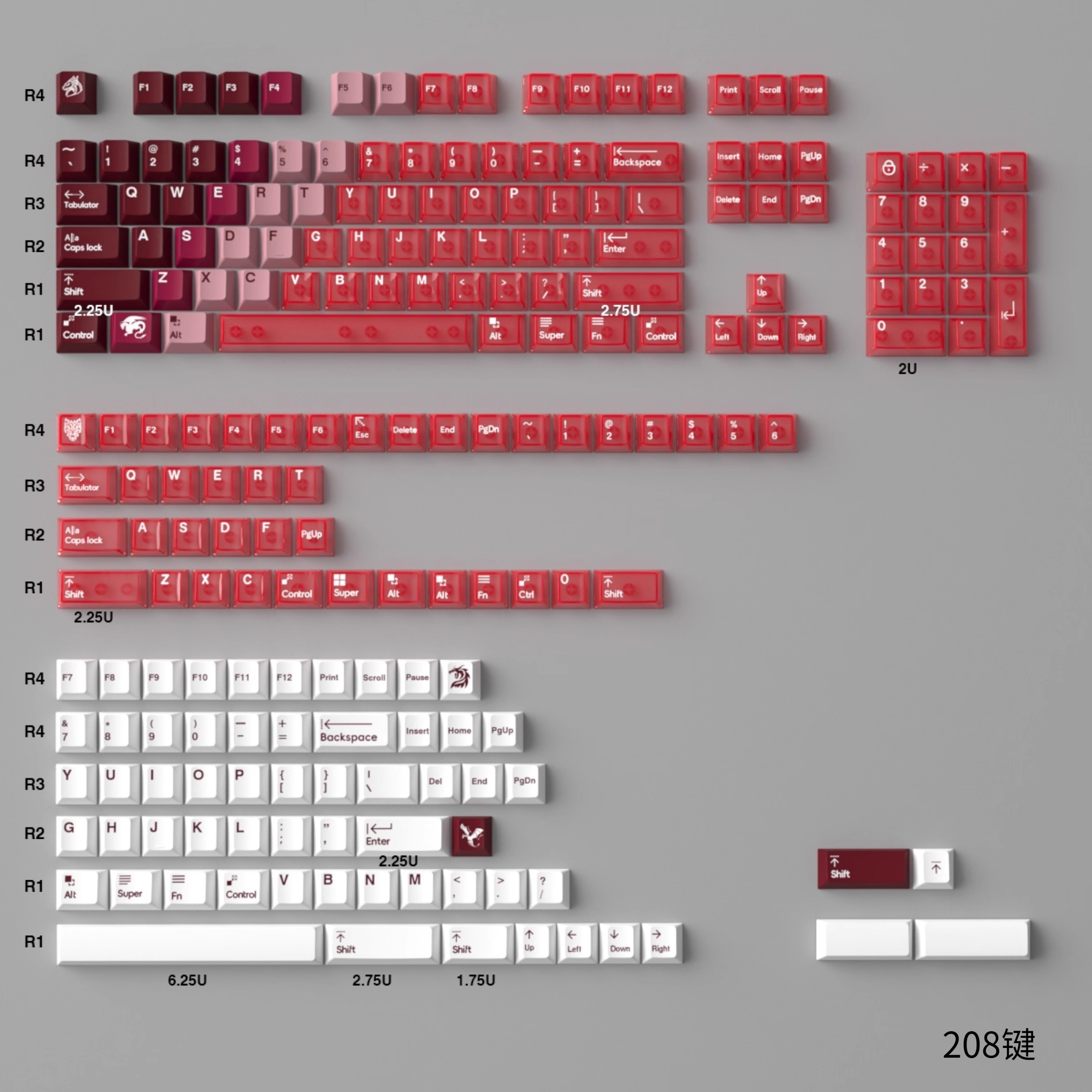 Crimson Flame Dragon PBT/PC Keycaps – Cherry Profile (207 Keys)