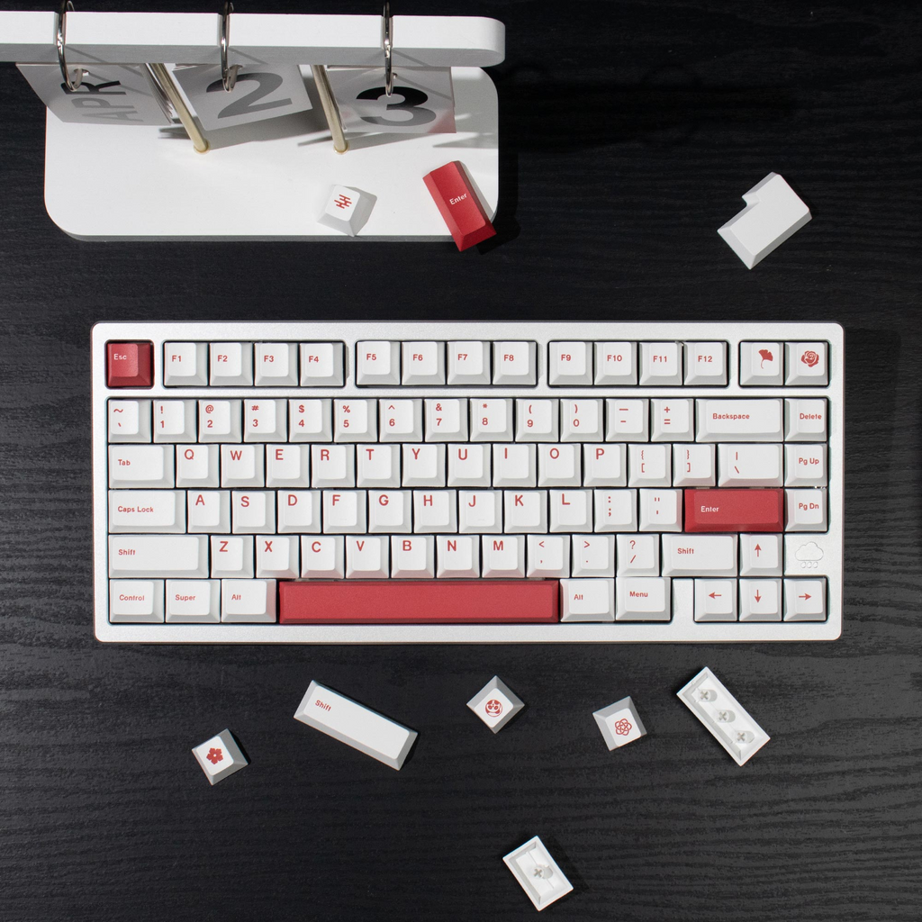 White Red PBT Keycaps – Cherry Profile (143 Keys)