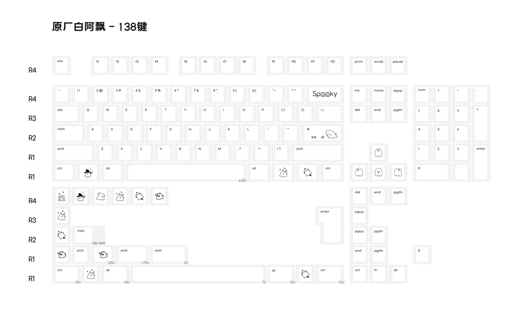 White Ghost PBT Keycap Set — 124-Key MOA Profile, Dye-Sub
