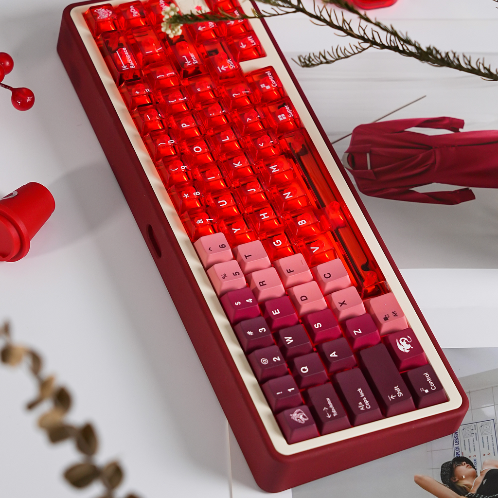 Crimson Flame Dragon PBT/PC Keycaps – Cherry Profile (207 Keys)