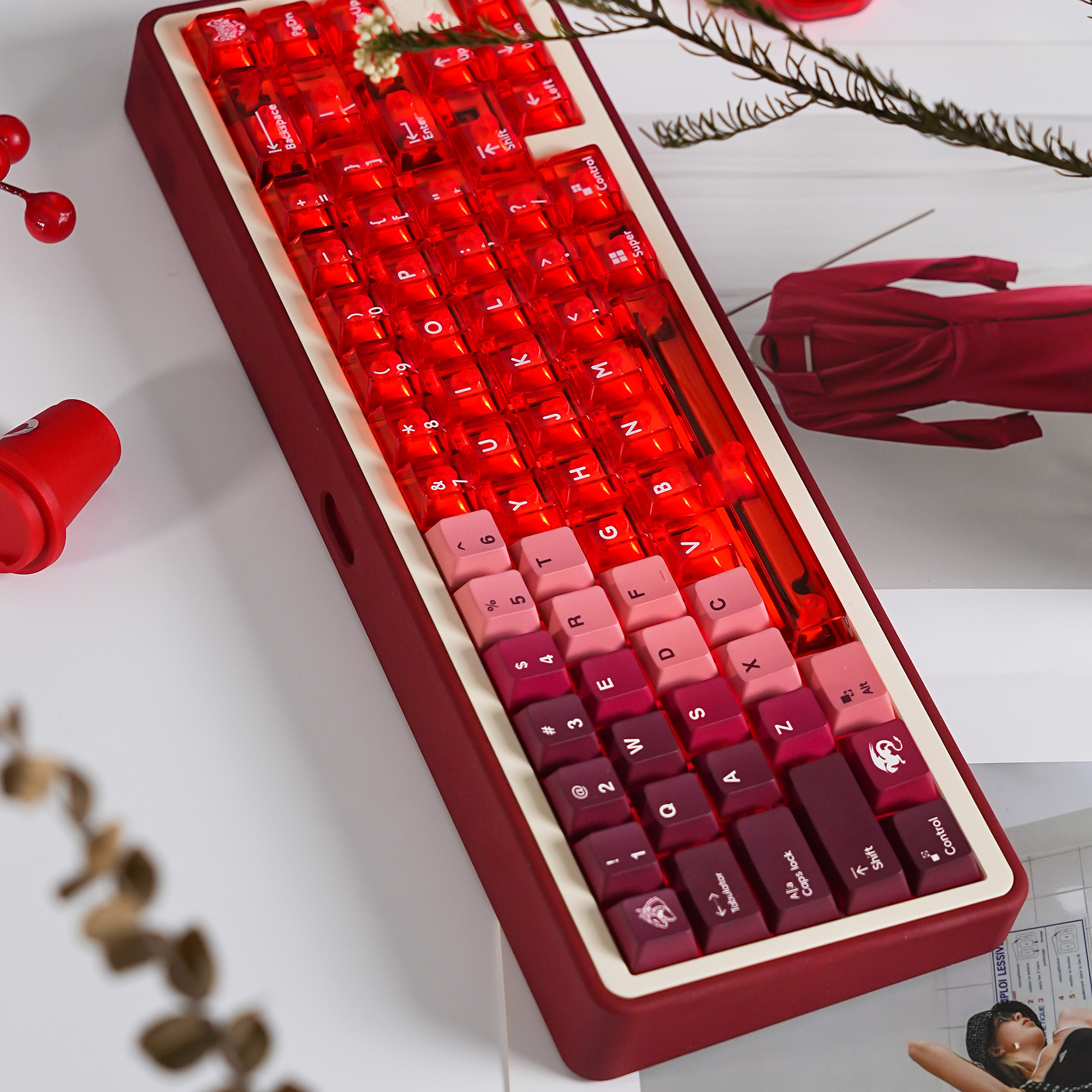 Crimson Flame Dragon PBT/PC Keycaps – Cherry Profile (207 Keys)
