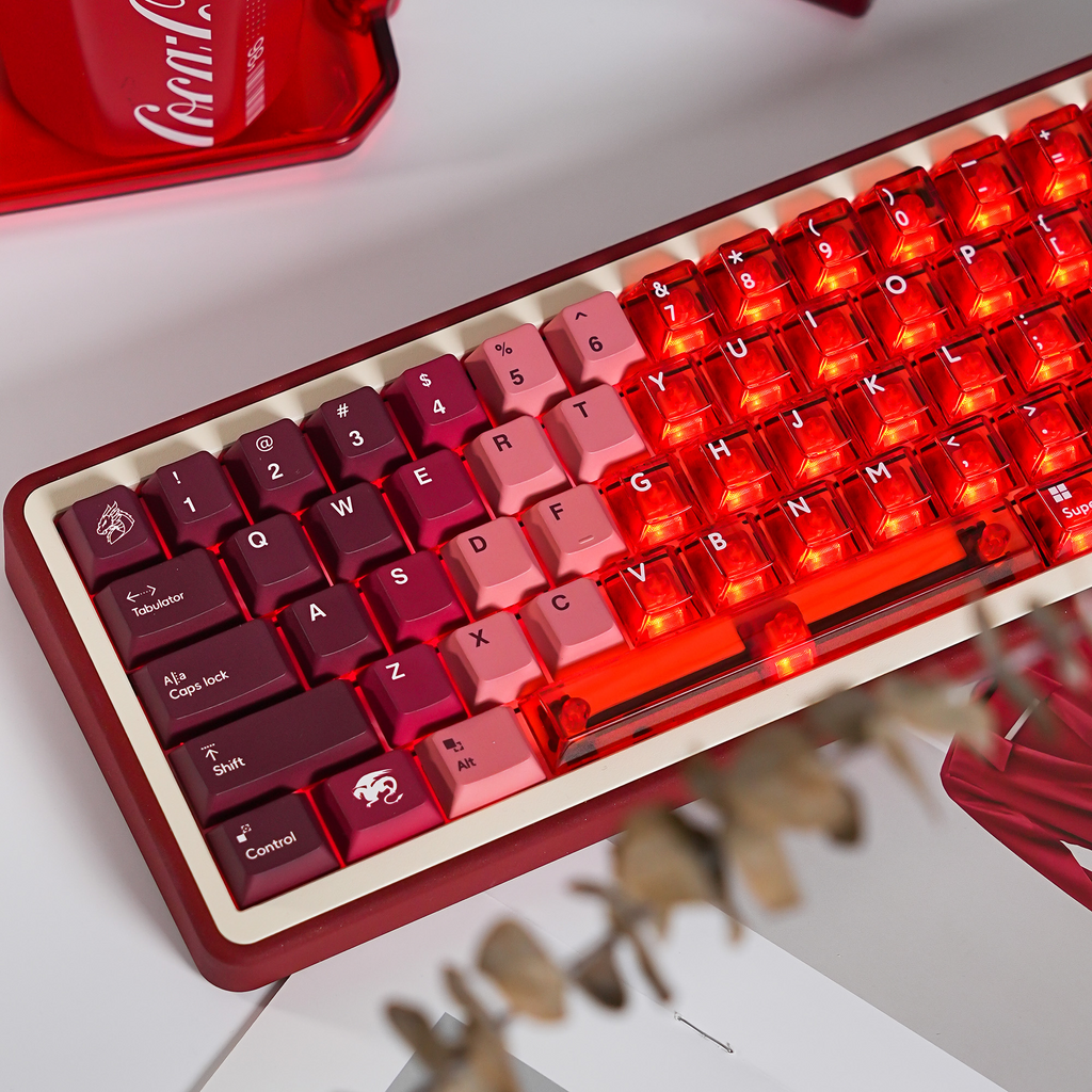Crimson Flame Dragon PBT/PC Keycaps – Cherry Profile (207 Keys)
