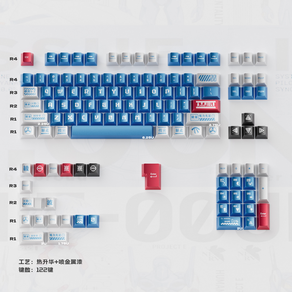 EVA UNIT-08 Cherry Metallic PBT Keycap Set – 122 Keys