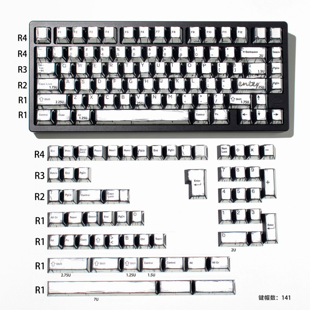 Comic Book White Cherry PBT Keycap Set – 141 Keys