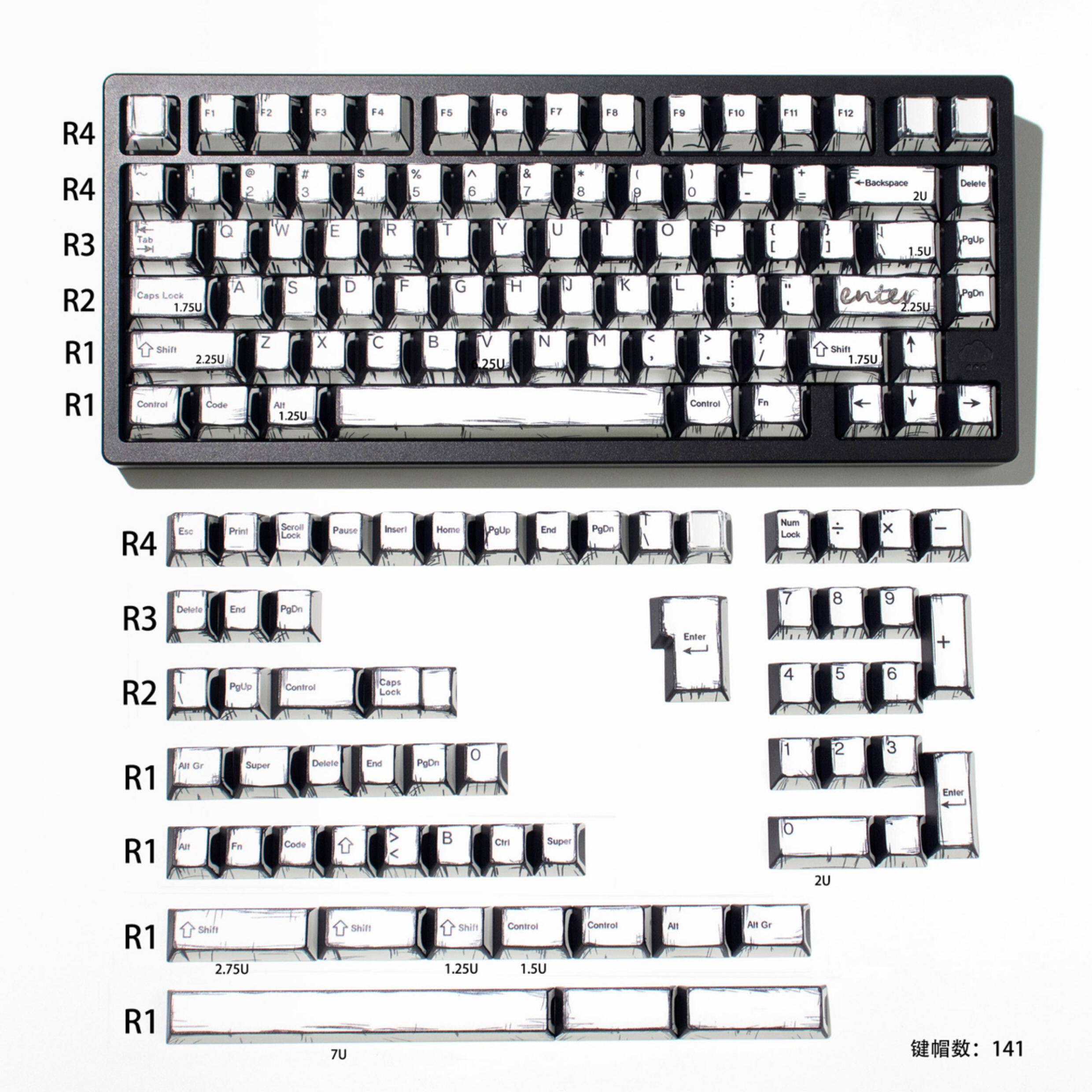 Comic Book White Cherry PBT Keycap Set – 141 Keys