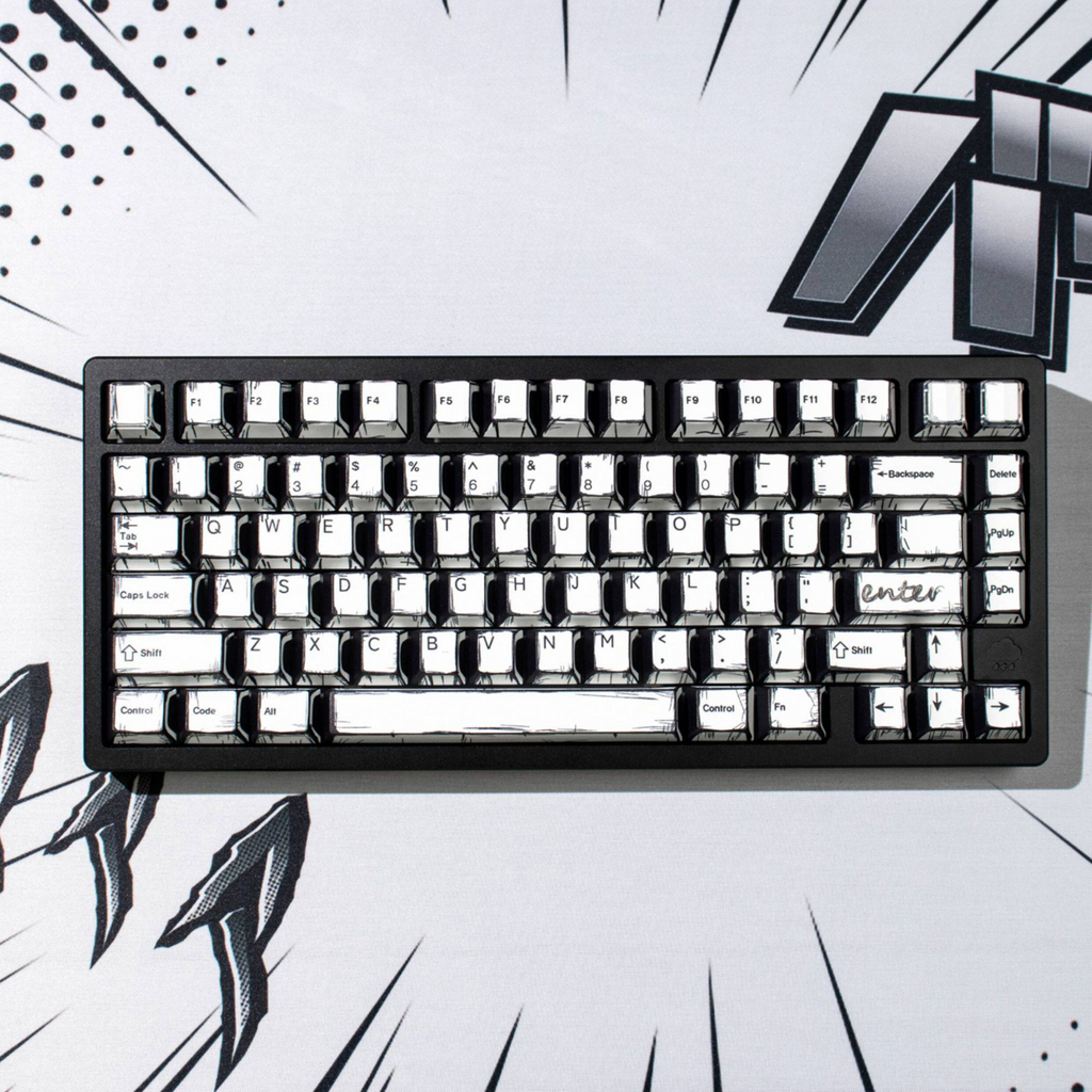 Comic Book White Cherry PBT Keycap Set – 141 Keys