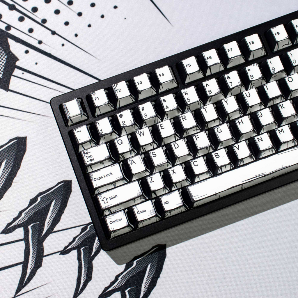 Comic Book White Cherry PBT Keycap Set – 141 Keys