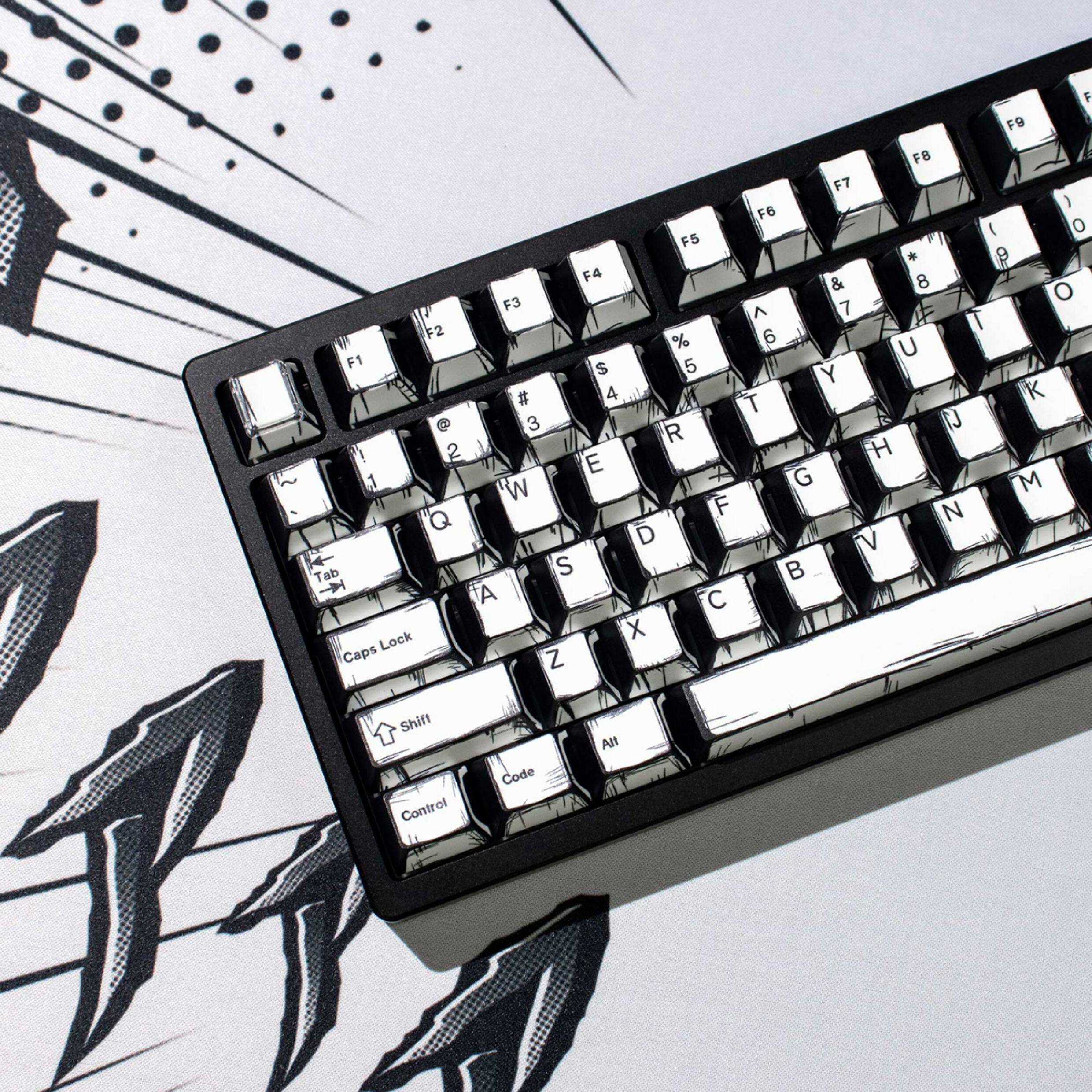 Comic Book White Cherry PBT Keycap Set – 141 Keys