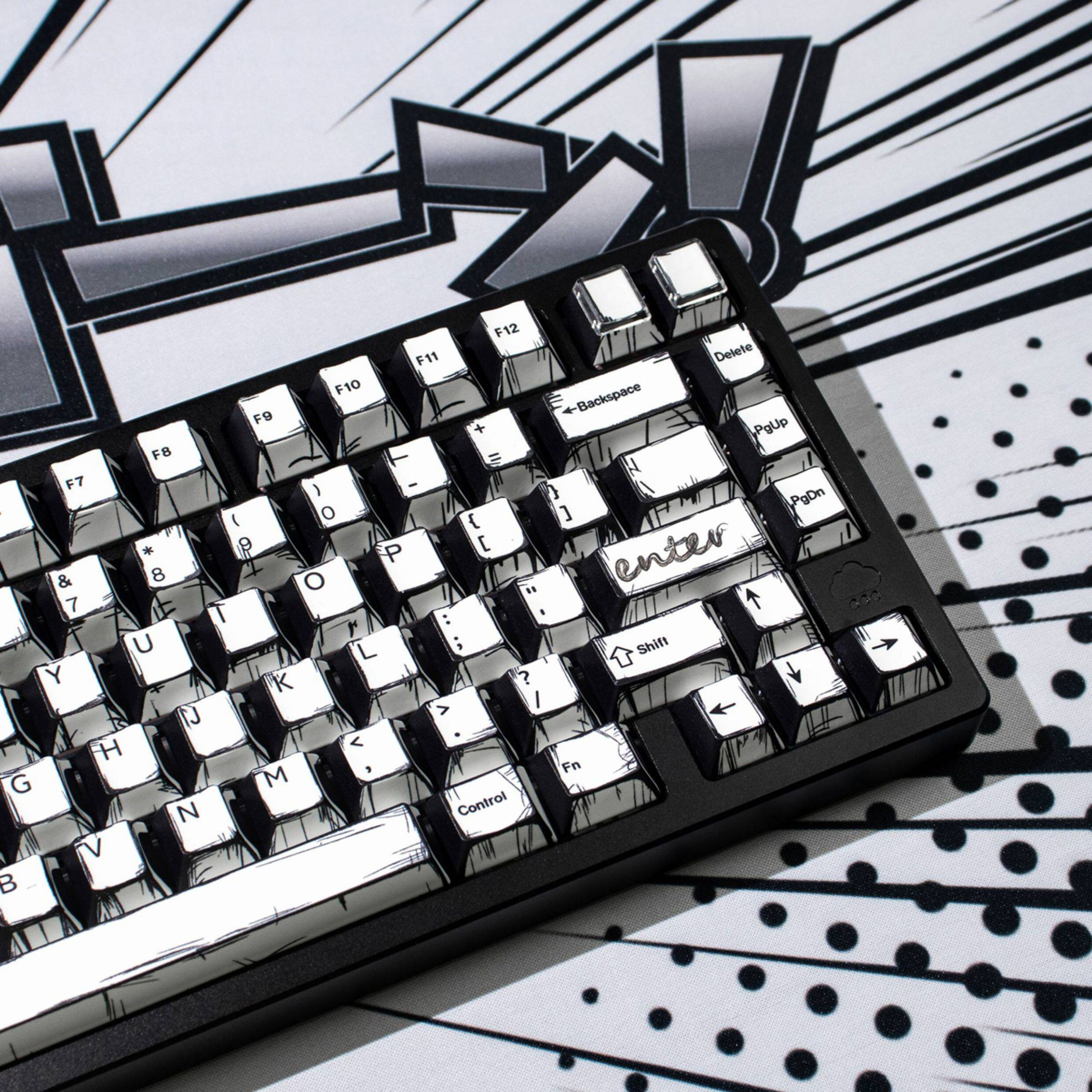 Comic Book White Cherry PBT Keycap Set – 141 Keys