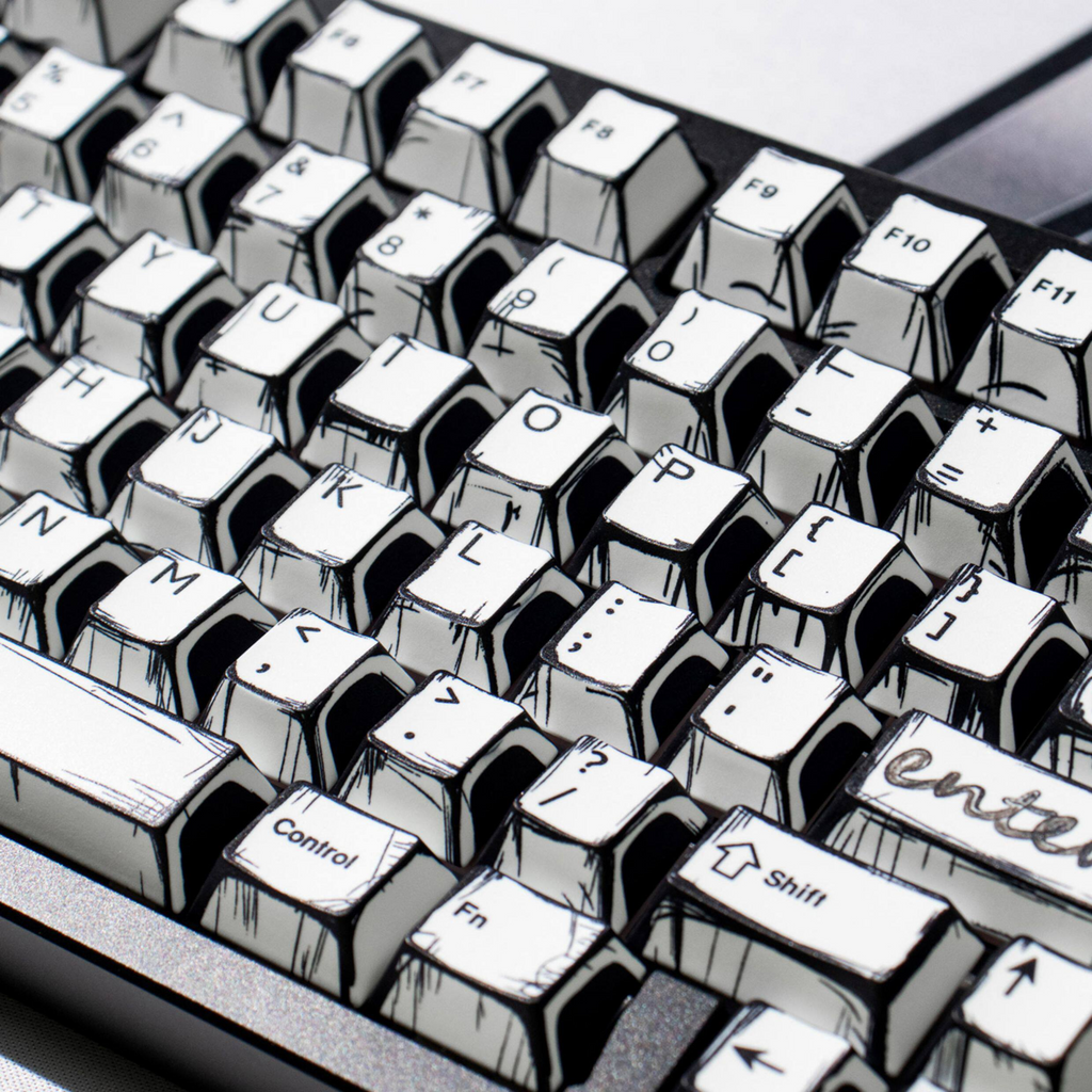 Comic Book White Cherry PBT Keycap Set – 141 Keys