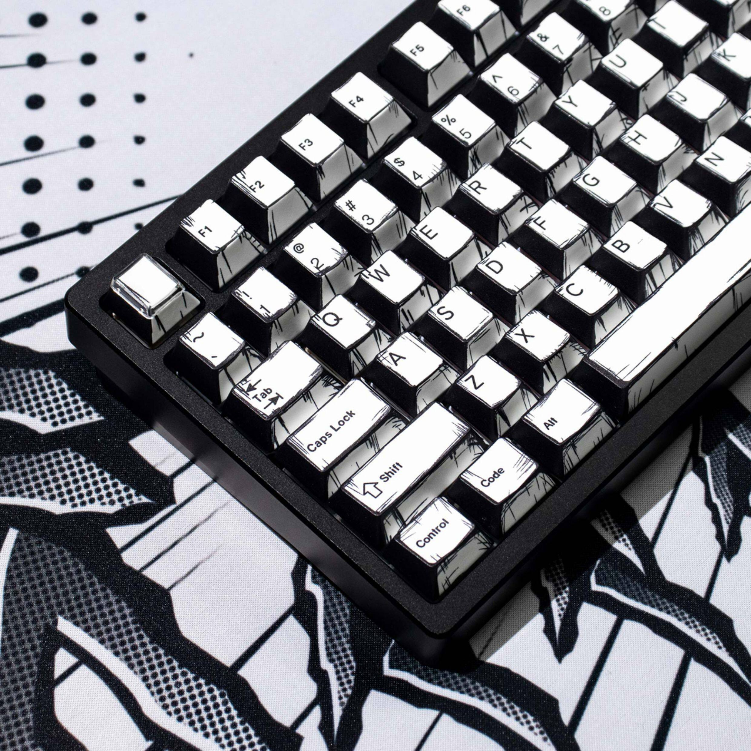 Comic Book White Cherry PBT Keycap Set – 141 Keys
