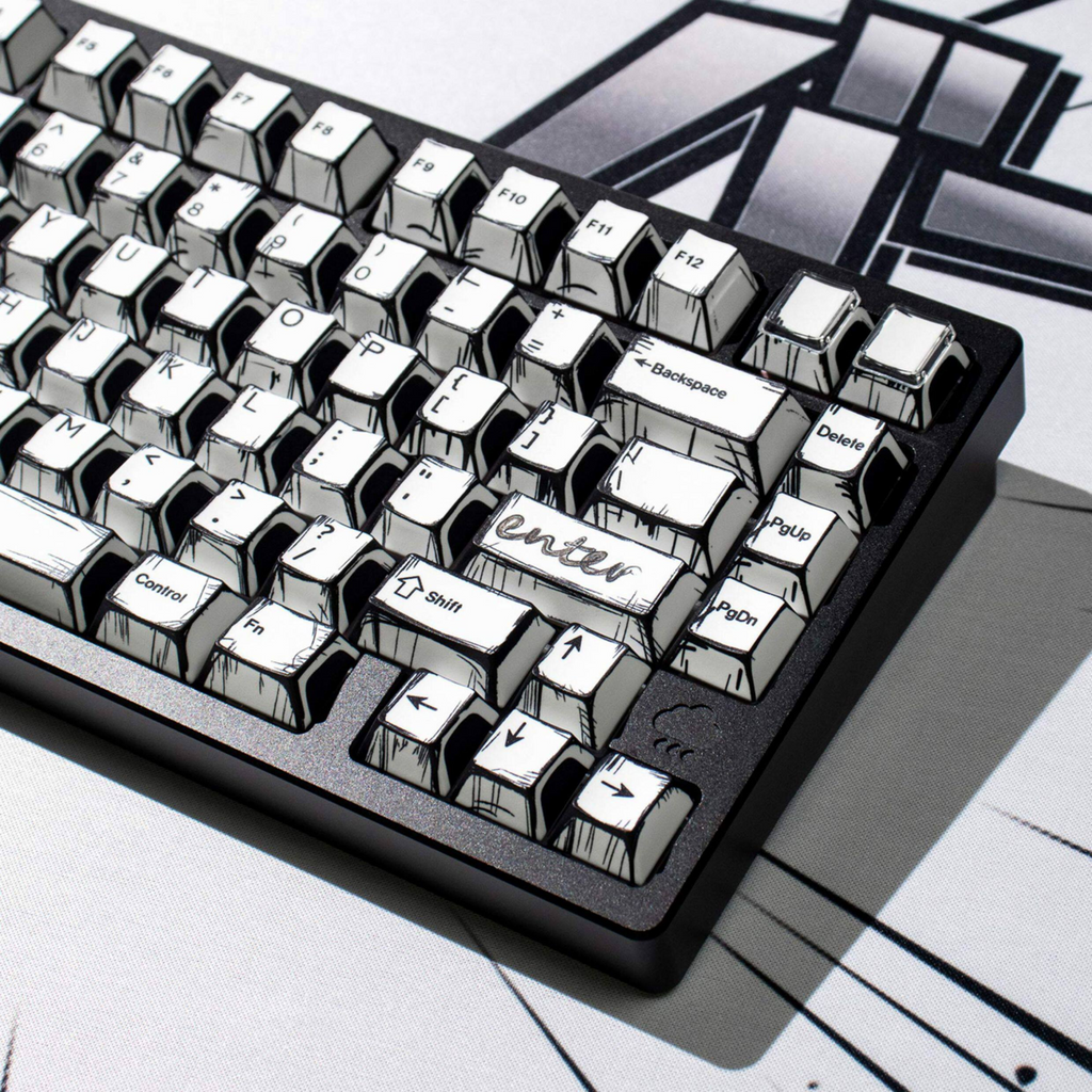 Comic Book White Cherry PBT Keycap Set – 141 Keys