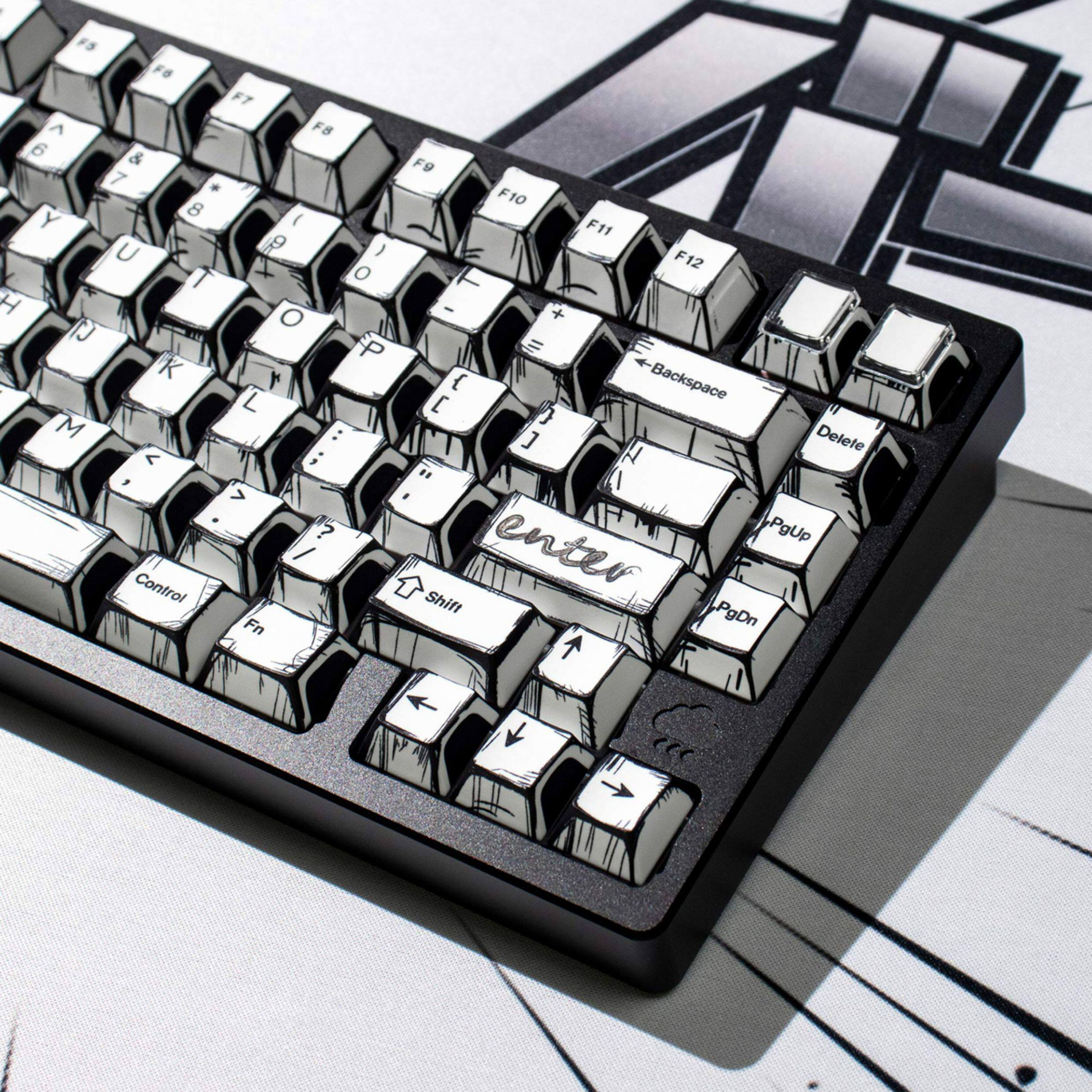 Comic Book White Cherry PBT Keycap Set – 141 Keys