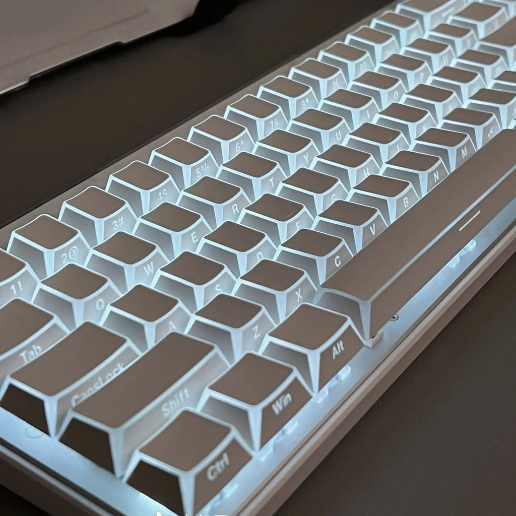 White Backlit Keycaps – Reflective Hollow-Out, PC + PBT Double-Shot, Cherry Profile