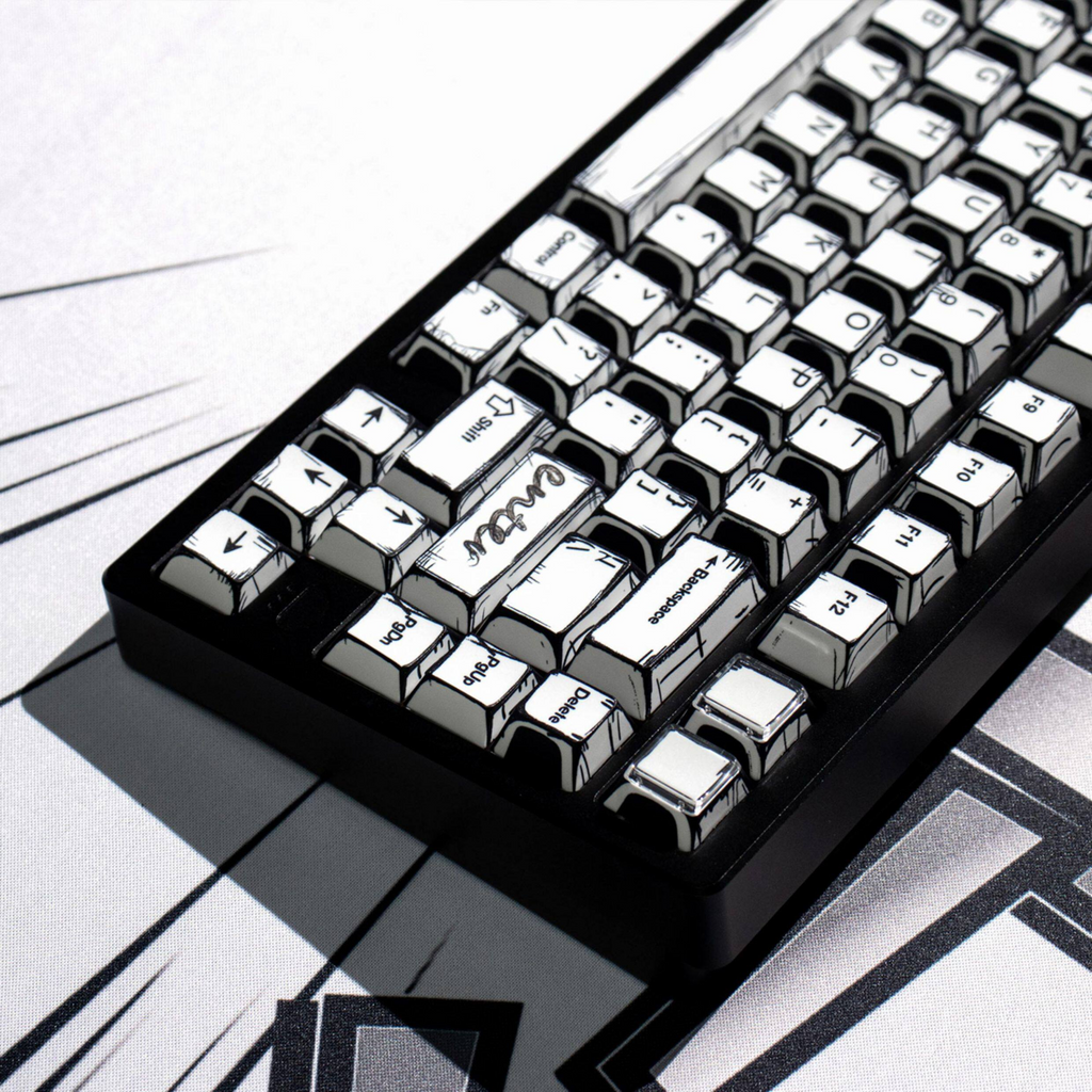 Comic Book White Cherry PBT Keycap Set – 141 Keys