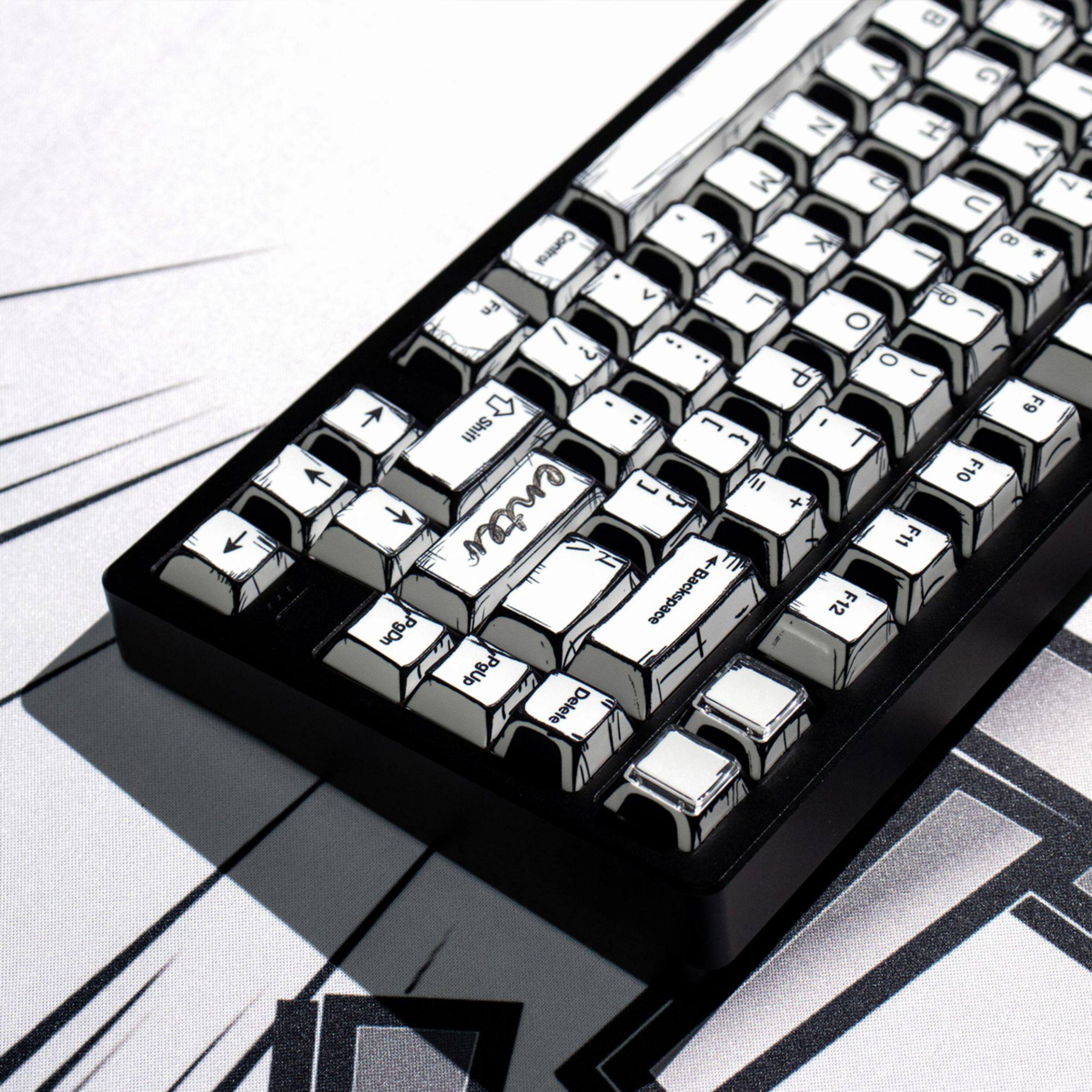 Comic Book White Cherry PBT Keycap Set – 141 Keys
