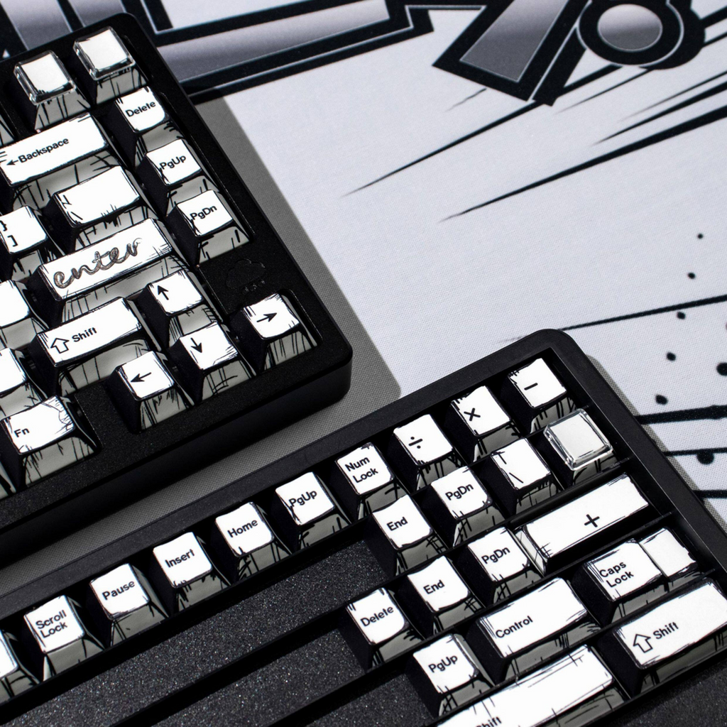 Comic Book White Cherry PBT Keycap Set – 141 Keys