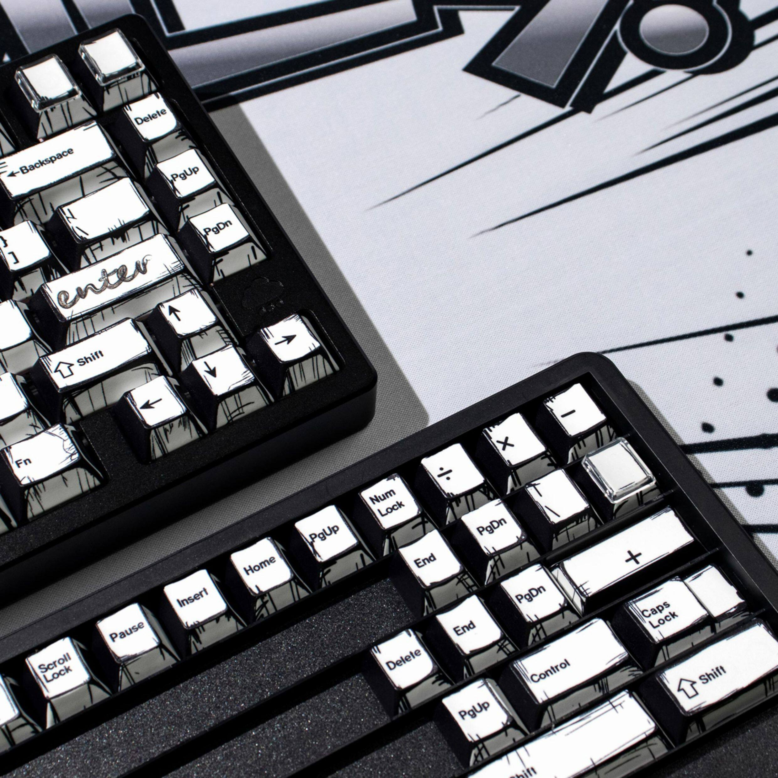 Comic Book White Cherry PBT Keycap Set – 141 Keys