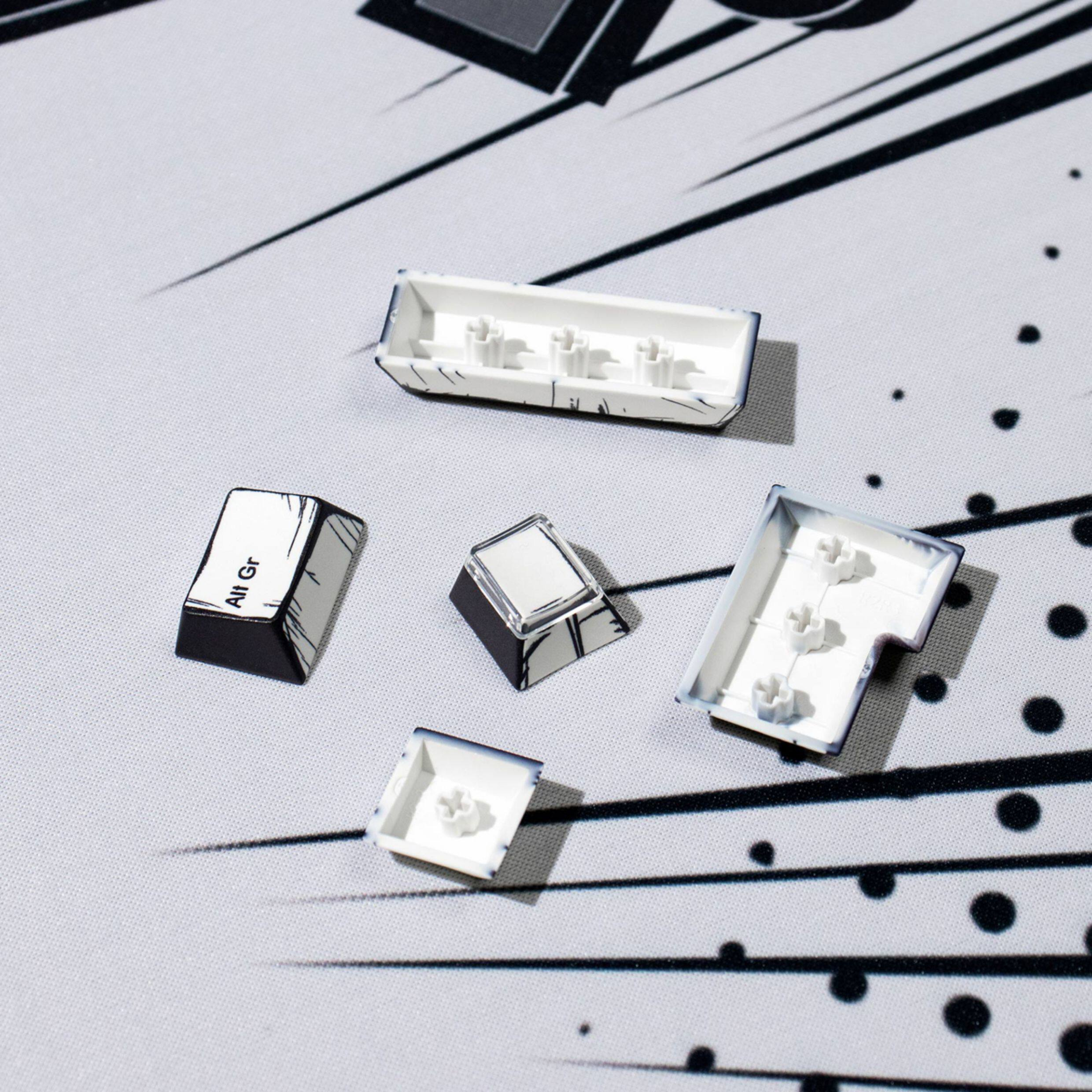 Comic Book White Cherry PBT Keycap Set – 141 Keys