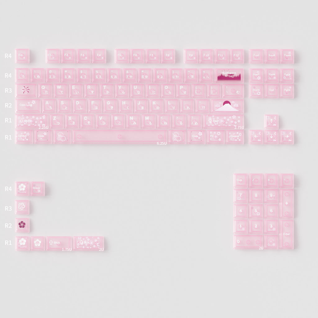 Translucent Pink PC Keycaps for Mechanical Keyboard — Pink Spring Harmony (112 Keys)