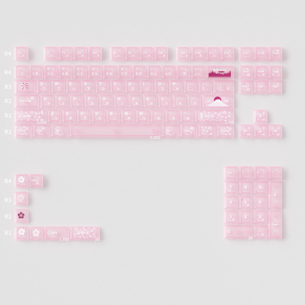 Translucent Pink PC Keycaps for Mechanical Keyboard — Pink Spring Harmony (112 Keys)