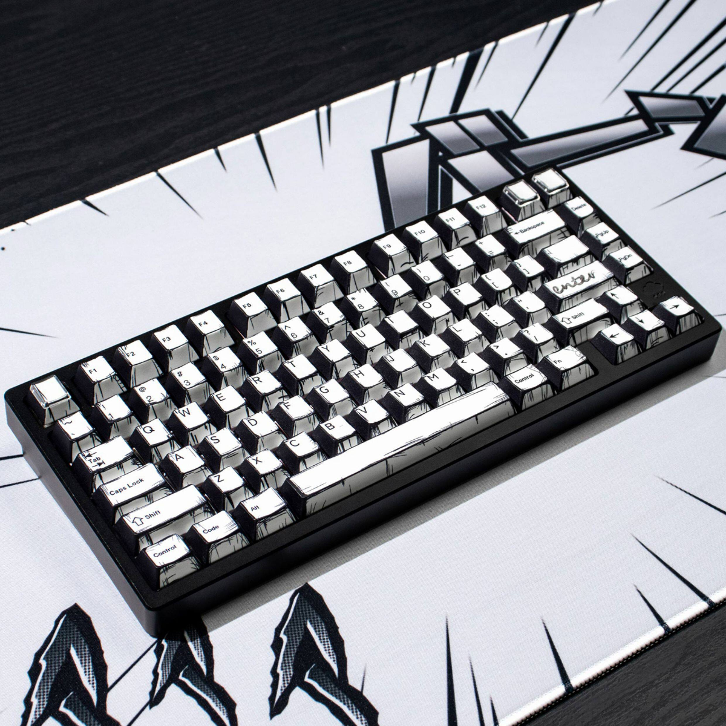 Comic Book White Cherry PBT Keycap Set – 141 Keys