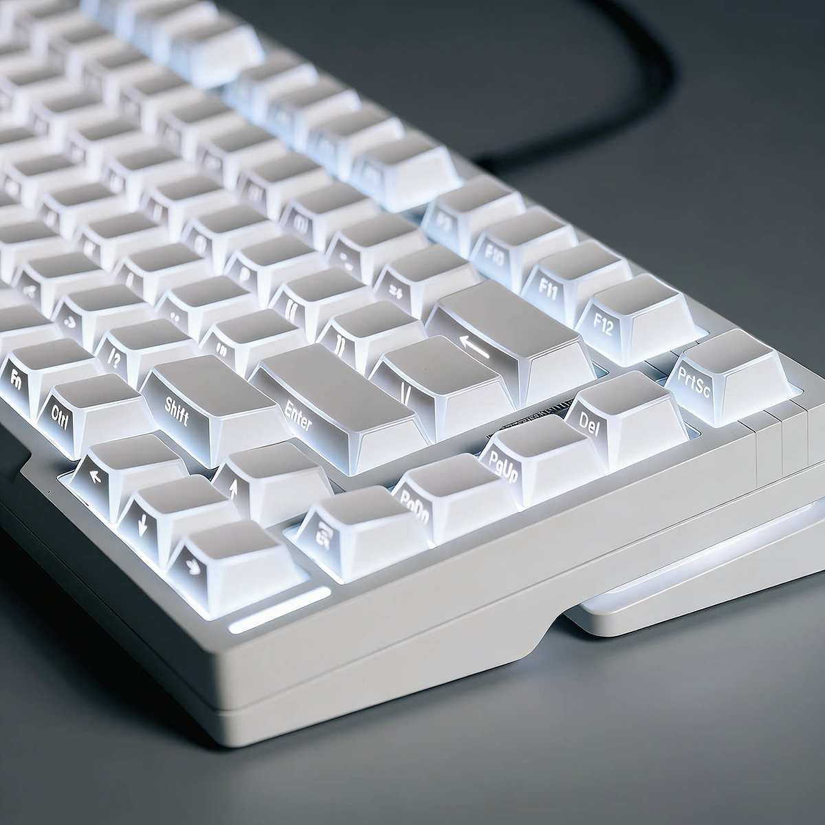 White Backlit Keycaps – Reflective Hollow-Out, PC + PBT Double-Shot, Cherry Profile