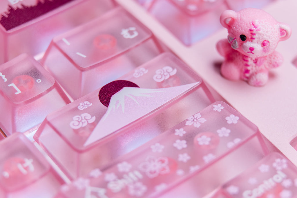 Translucent Pink PC Keycaps for Mechanical Keyboard — Pink Spring Harmony (112 Keys)