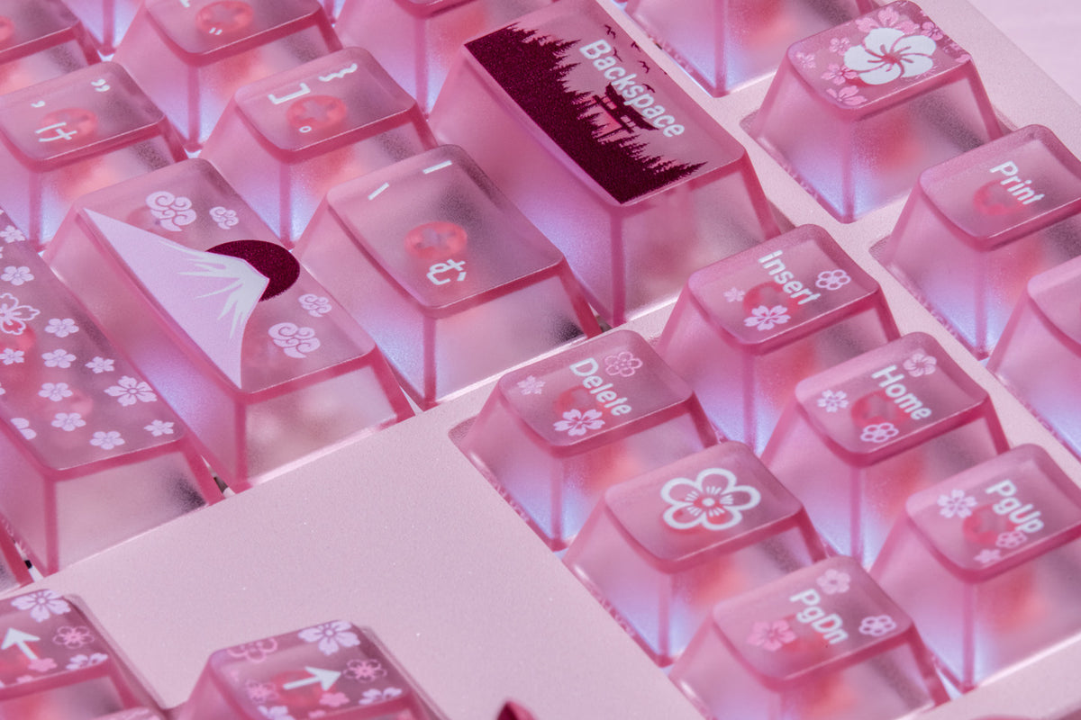 Translucent Pink PC Keycaps for Mechanical Keyboard — Pink Spring Harmony (112 Keys)
