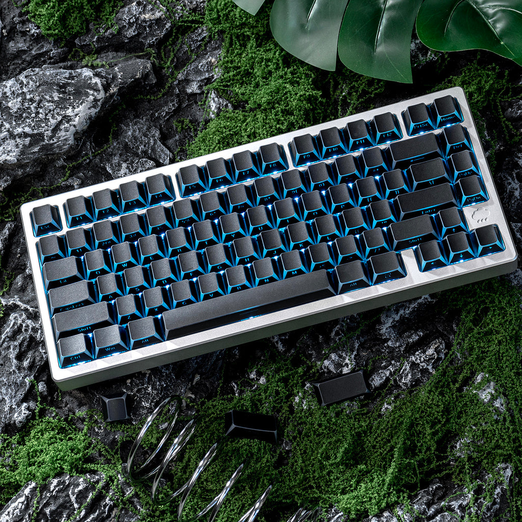 Black Backlit Keycaps - Reflective Hollow-Out, PC + PBT Double-Shot, Cherry Profile