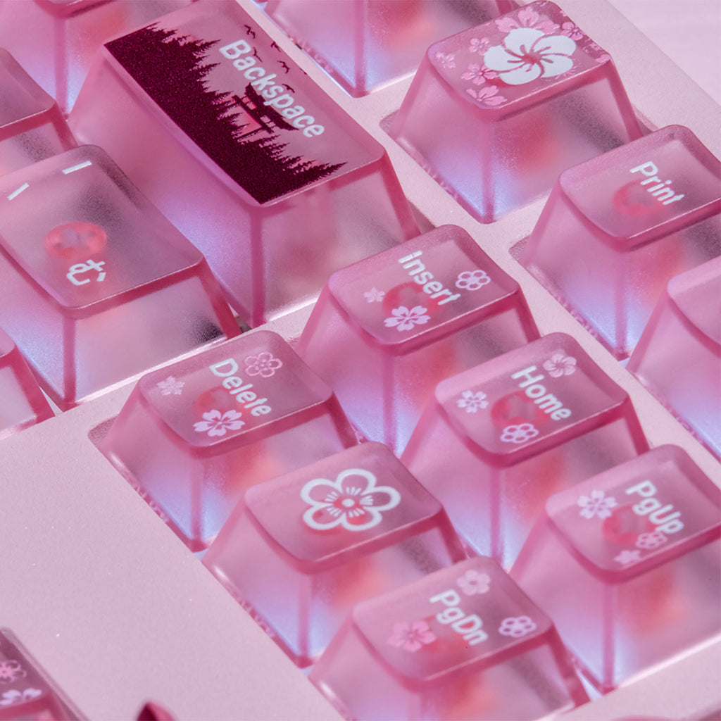 Translucent Pink PC Keycaps for Mechanical Keyboard — Pink Spring Harmony (112 Keys)