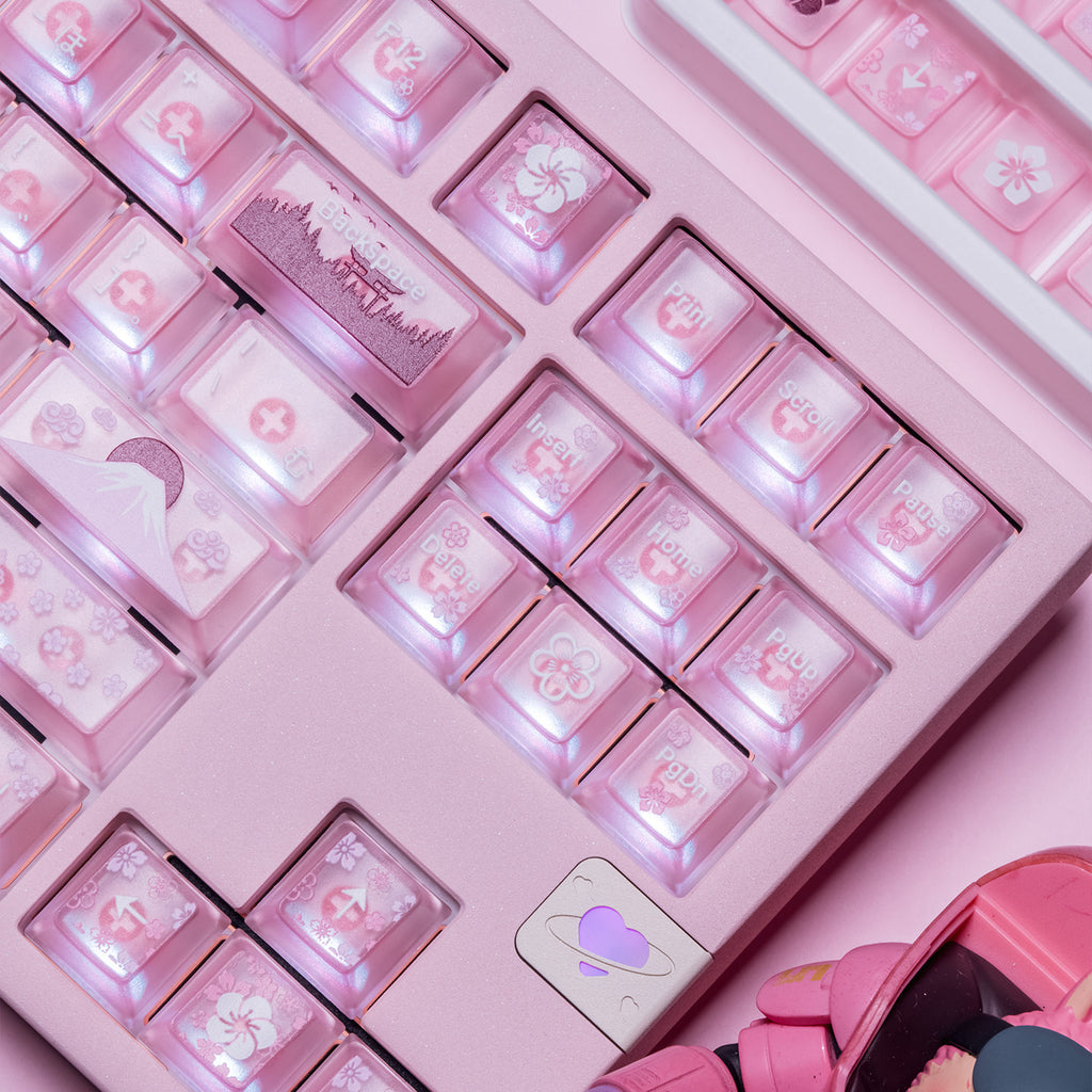 Translucent Pink PC Keycaps for Mechanical Keyboard — Pink Spring Harmony (112 Keys)