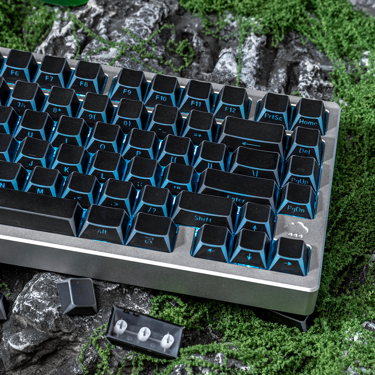 Black Backlit Keycaps - Reflective Hollow-Out, PC + PBT Double-Shot, Cherry Profile
