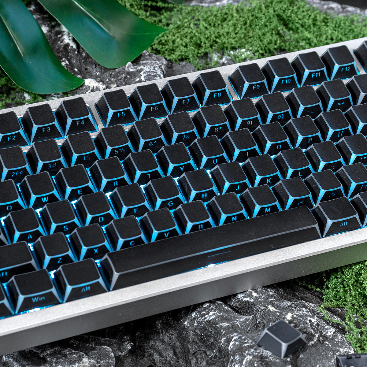 Black Backlit Keycaps - Reflective Hollow-Out, PC + PBT Double-Shot, Cherry Profile