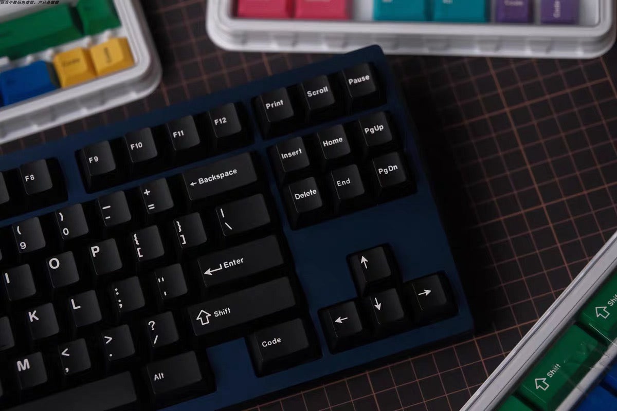 Black PBT Keycaps Top-Printed — BOW Dye-Sub Set, 143 Keys