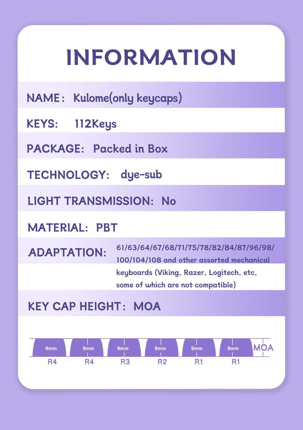 Kuromi PBT Keycap Set – 112 Keys, MOA Profile, Dye-Sub