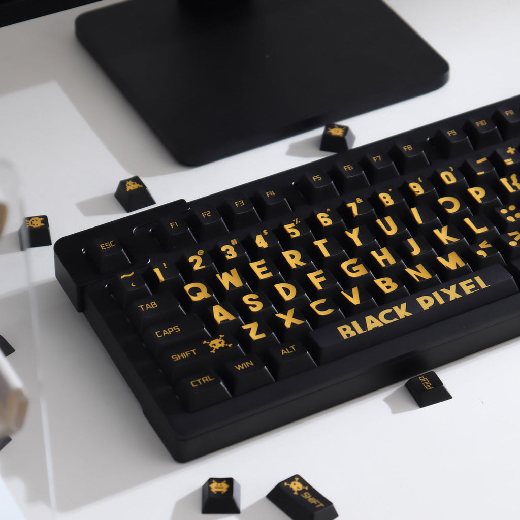 PBT Keycaps Large-Print — Black & Gold Dye-Sub Set, 130 Keys
