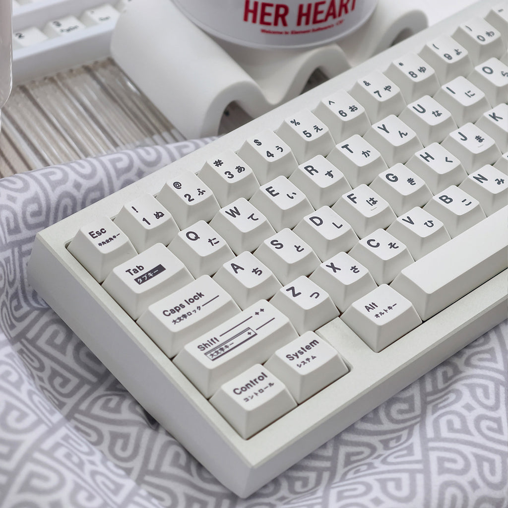 Minimalist White Keycaps – Irregular Braun-Style PBT Dye-Sublimated Set, Cherry Profile