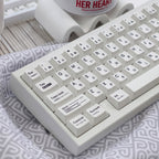Minimalist White Keycaps – Irregular Braun-Style PBT Dye-Sublimated Set, Cherry Profile